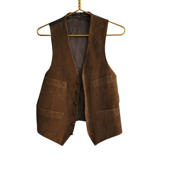 N/A Other - Vtg Unisex Brown Corduroy Vest With Pockets & Adjustable Back Strap